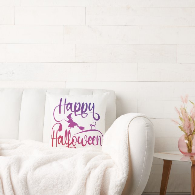 Happy Halloween gradient flying witch cat  Cushion (Couch)