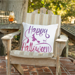 Happy Halloween gradient flying witch cat  Cushion