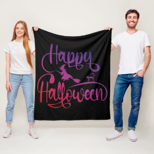 Happy Halloween gradient flying witch cat Fleece Blanket
