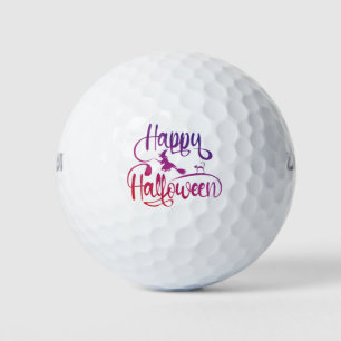 Happy Halloween gradient flying witch cat Golf Balls