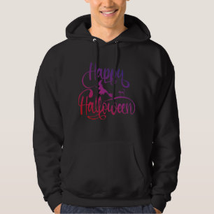 Happy Halloween gradient flying witch cat Hoodie