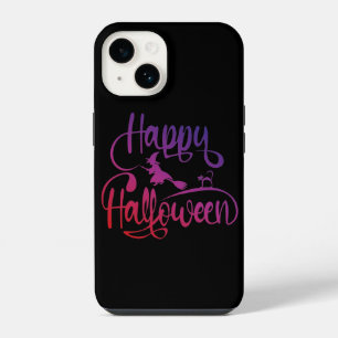 Happy Halloween gradient flying witch cat iPhone 14 Case