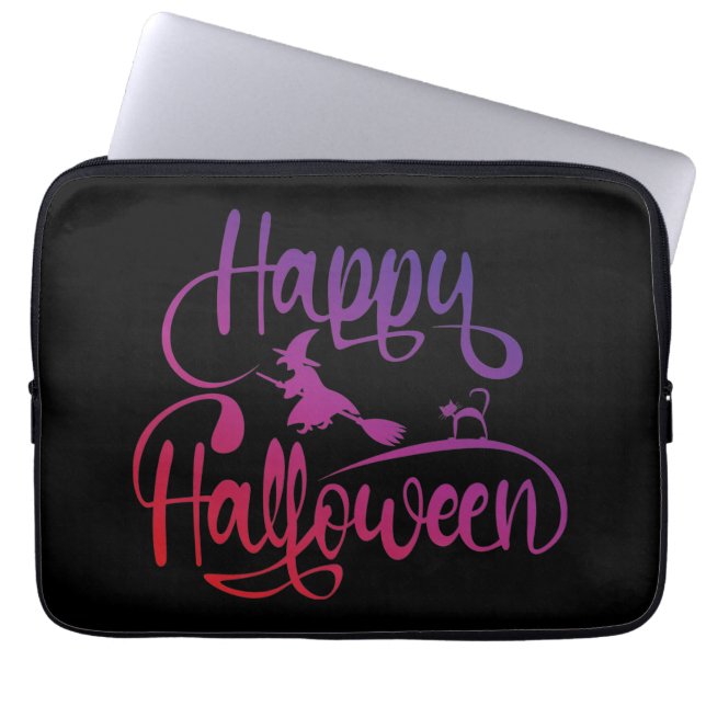 Happy Halloween gradient flying witch cat  Laptop Sleeve (Front)