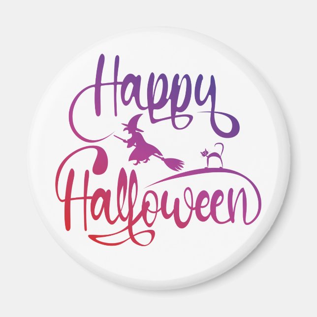 Happy Halloween gradient flying witch cat  Magnet (Front)