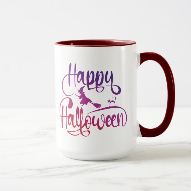 Happy Halloween gradient flying witch cat   Mug (Right)