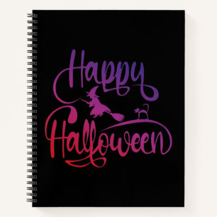 Happy Halloween gradient flying witch cat  Notebook