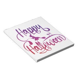 Happy Halloween gradient flying witch cat Notepad