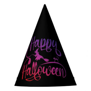 Happy Halloween gradient flying witch cat  Party Hat