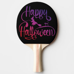 Happy Halloween gradient flying witch cat  Ping Pong Paddle
