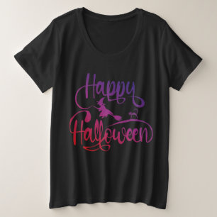 Happy Halloween gradient flying witch cat Plus Size T-Shirt