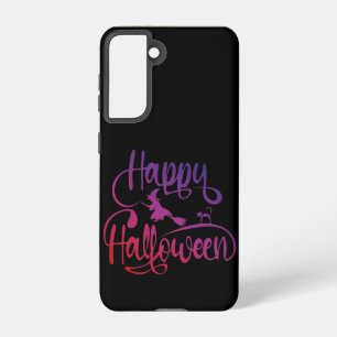 Happy Halloween gradient flying witch cat Samsung Galaxy Case