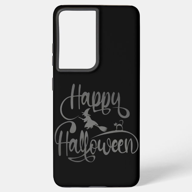 Happy Halloween gradient flying witch cat  Samsung Galaxy S21 Ultra Case (Back)