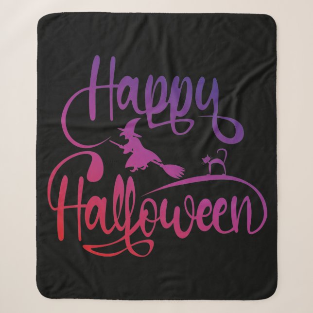 Happy Halloween gradient flying witch cat  Sherpa Blanket (Front)