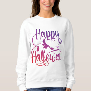 Happy Halloween gradient flying witch cat Sweatshirt