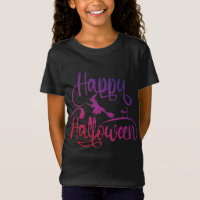 Happy Halloween gradient flying witch cat T-Shirt