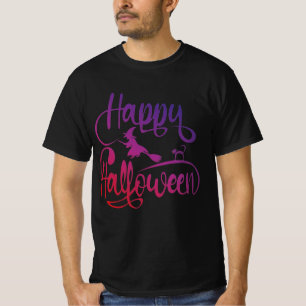 Happy Halloween gradient flying witch cat T-Shirt