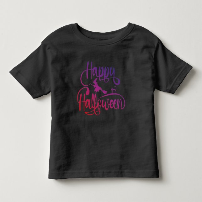 Happy Halloween gradient flying witch cat T-Shirt (Front)