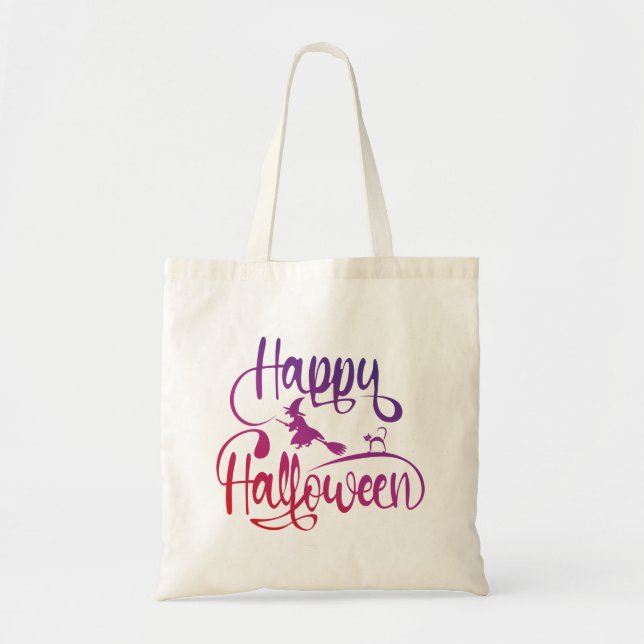 Happy Halloween gradient flying witch cat  Tote Bag (Front)