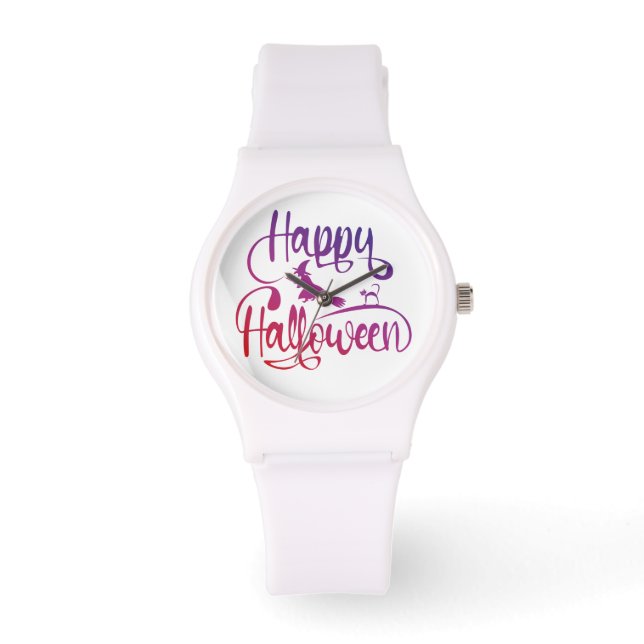 Happy Halloween gradient flying witch cat  Watch (Front)