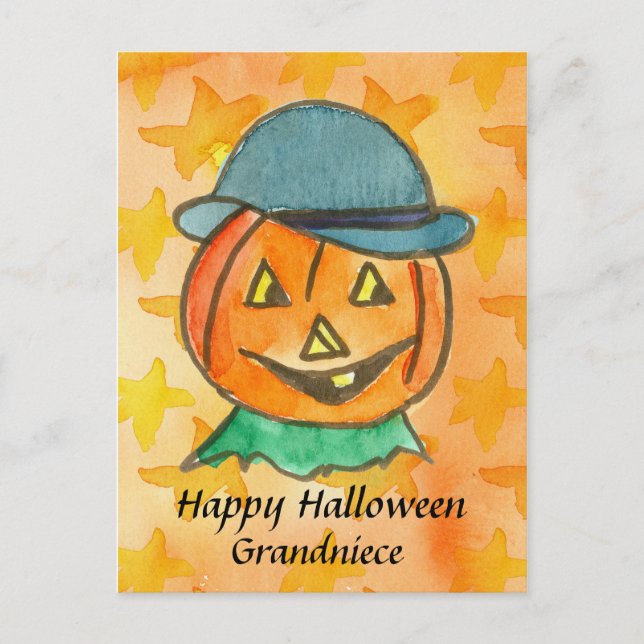 Happy Halloween Grandniece Jack-O-Lantern Custom Postcard (Front)