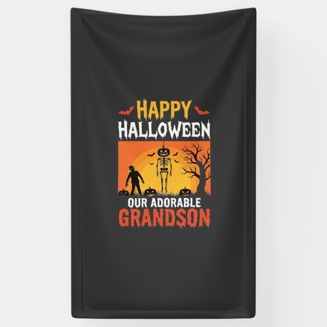 Happy Halloween Grandson Skeleton Pumpkin Banner (Vertical)