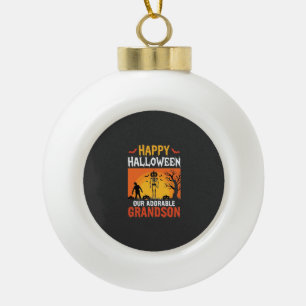 Happy Halloween Grandson Skeleton Pumpkin Ceramic Ball Christmas Ornament