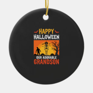 Happy Halloween Grandson Skeleton Pumpkin Ceramic Tree Decoration