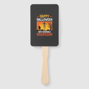 Happy Halloween Grandson Skeleton Pumpkin Hand Fan