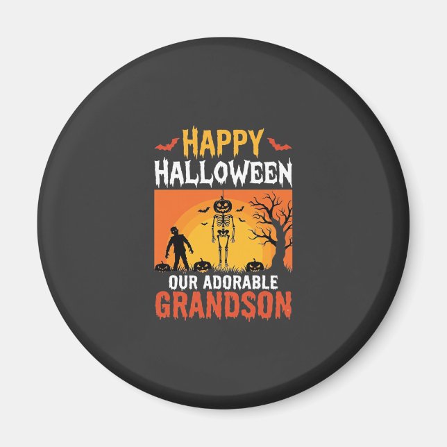 Happy Halloween Grandson Skeleton Pumpkin Magnet (Front)