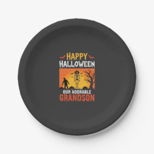 Happy Halloween Grandson Skeleton Pumpkin Paper Plate
