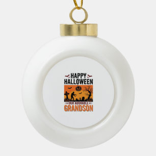 Happy Halloween Grandson Vintage Spooky Shirt Desi Ceramic Ball Christmas Ornament