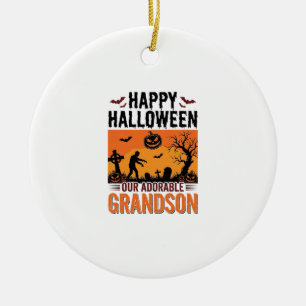Happy Halloween Grandson Vintage Spooky Shirt Desi Ceramic Tree Decoration
