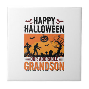 Happy Halloween Grandson Vintage Spooky Shirt Desi Tile