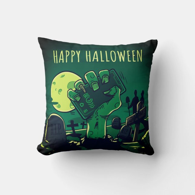 Happy Halloween Graveyard Zombie Hand Cushion (Front)