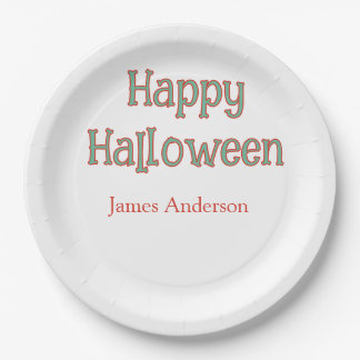 Happy halloween green orange pastel trendy modern paper plate