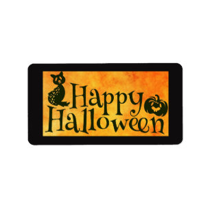 Happy Halloween Greeting Orange and Black Label
