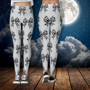 Happy Halloween grey checked black bows Coquette Leggings