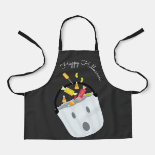 Happy Halloween Grey White Ghost Pail Candy Apron