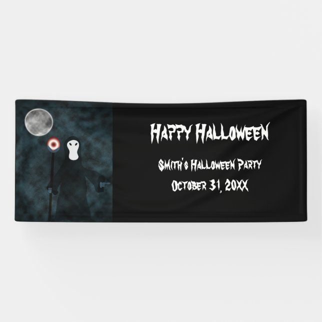 Happy Halloween Grim Reaper Moon Night Personalise Banner (Horizontal)