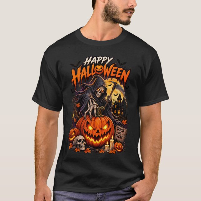 Happy Halloween Grim Reaper T-Shirt (Front)