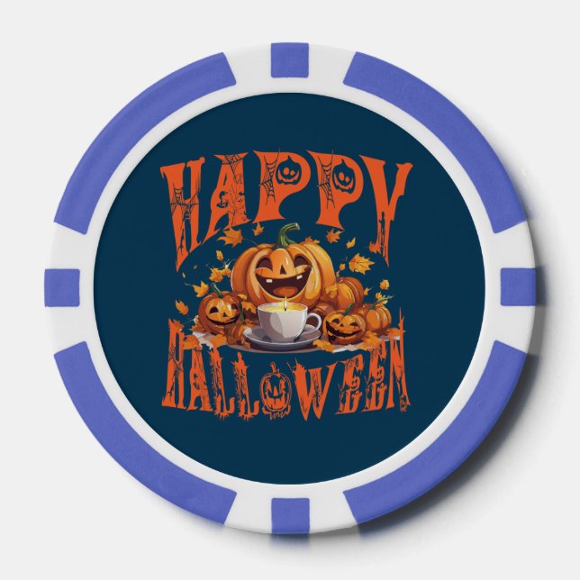 Happy Halloween Group Of Happy Jack-O-Lanterns Poker Chips (Front)