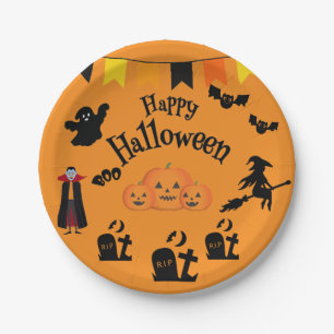 Happy Halloween & Halloween Characters Paper Plate