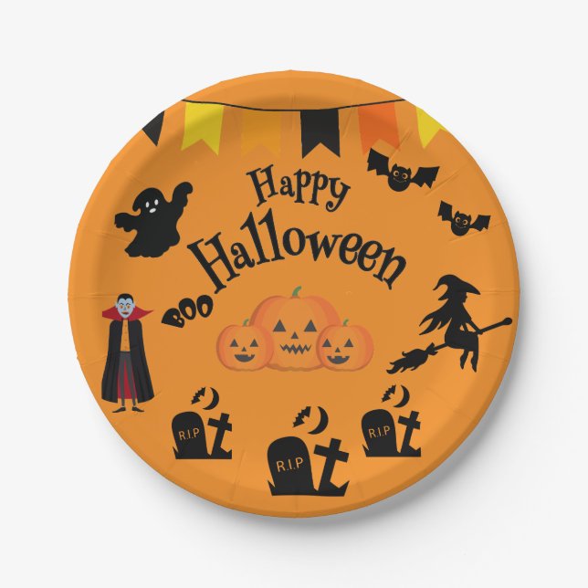 Happy Halloween & Halloween Characters  Paper Plate (Front)