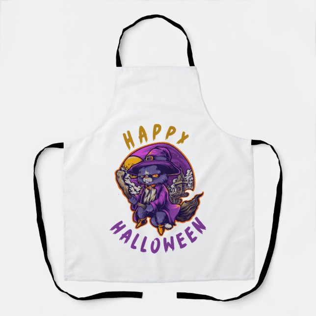 Happy Halloween Halloween Witch Cat Apron (Front)