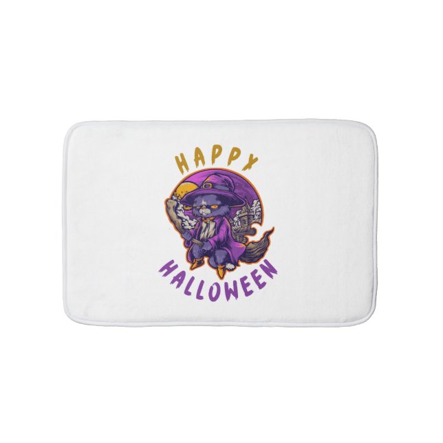 Happy Halloween Halloween Witch Cat Bath Mat (Front)