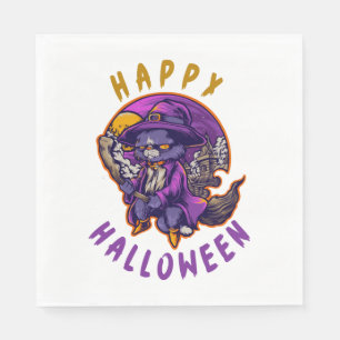 Happy Halloween Halloween Witch Cat Napkin