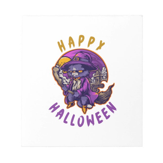 Happy Halloween Halloween Witch Cat Notepad (Front)