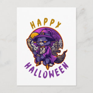 Happy Halloween Halloween Witch Cat Postcard