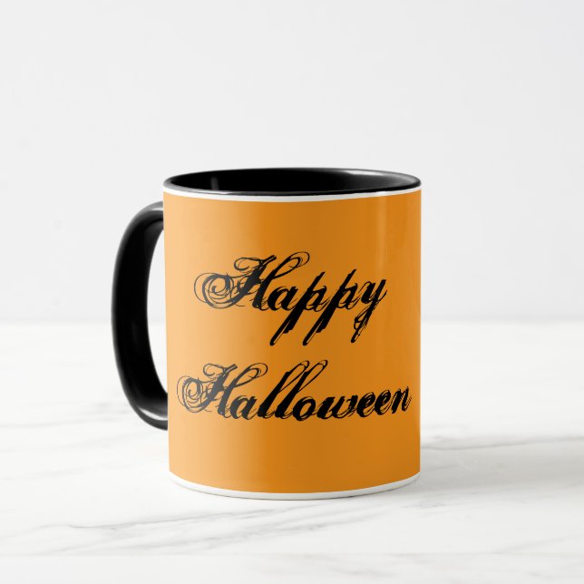 Happy Halloween Handwriting Mug (Orange & Black) (Front Left)
