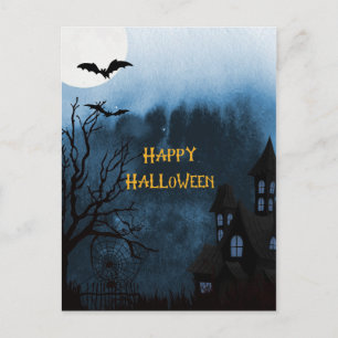 Happy Halloween Haunted Castle and Bats Postcard